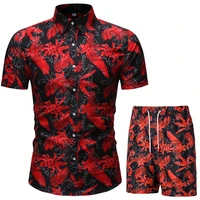 mens hawaii casual set 2021 summer new korean british slim short sleeve shirt shorts mens clothing beach style two piece suit
