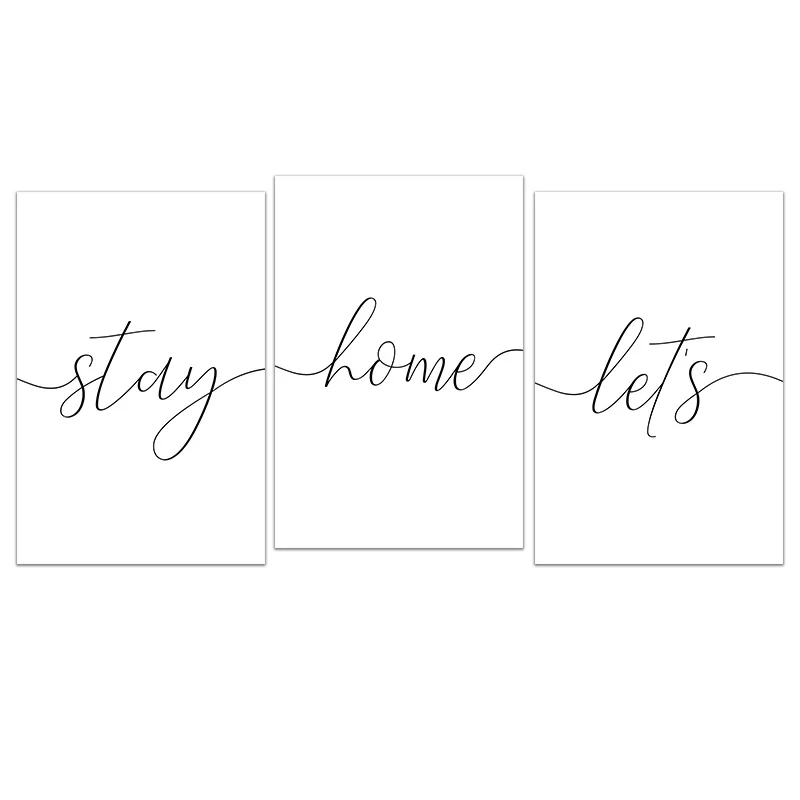 

Minimalist Let's Stay Home Black and White Canvas Painting Scandinavian Poster Print Wall Art Pictures for Kids Room Home Decor