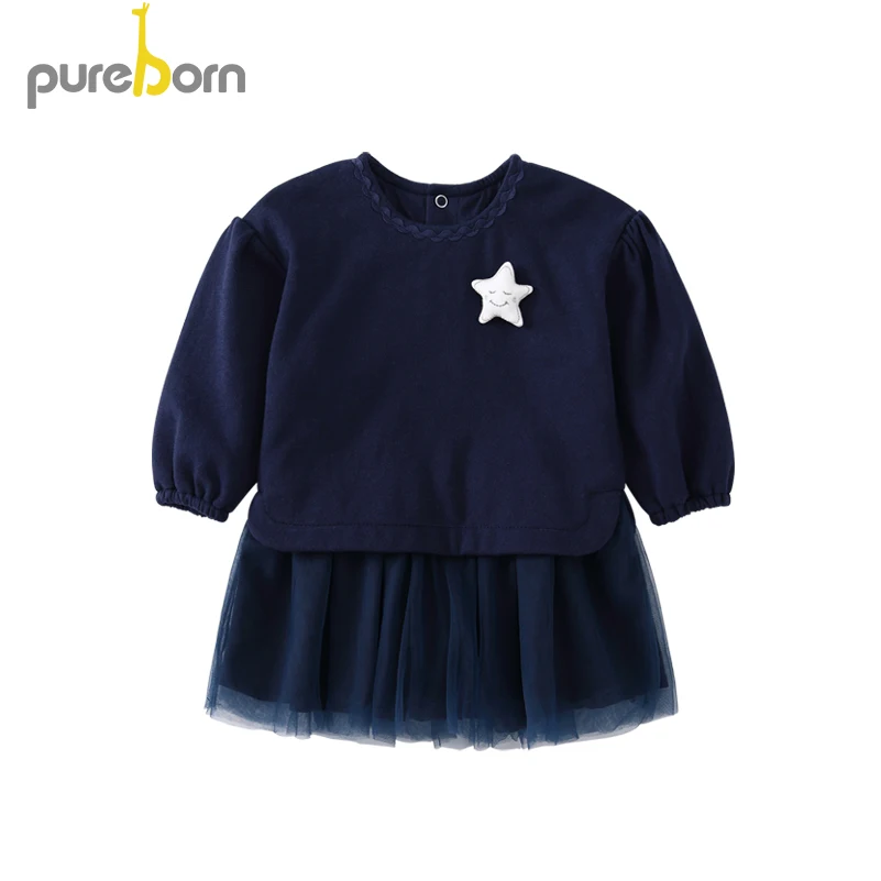 Платье для новорожденных девочек Pureborn хлопковое шифоновое платье с длинным