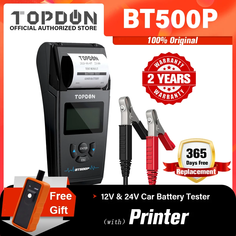 TOPDON BT500P тестер автомобильного аккумулятора с принтером 12 В 24 Тестер нагрузки