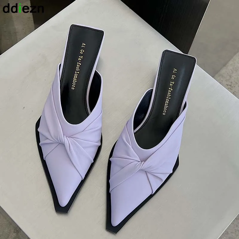 

Women Pumps Modern Slippers Mules 2022 Spring Fashion Pointed Toe Ladies Rubber Slippers Heels Sandals Female Shoes Flip Flop