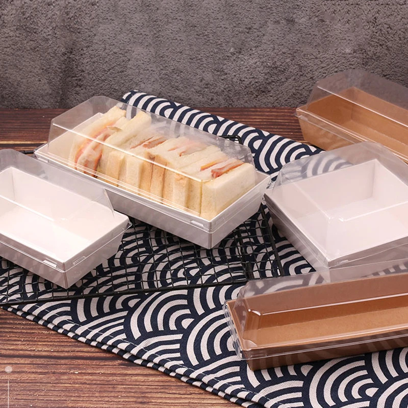 

Прямоугольные/квадратные коробки из крафт-бумаги, 10 шт., для упаковки сэндвичей, с пластиковыми прозрачными крышками, для упаковки тортов, хлеба, закусок, хлебобулочных изделий