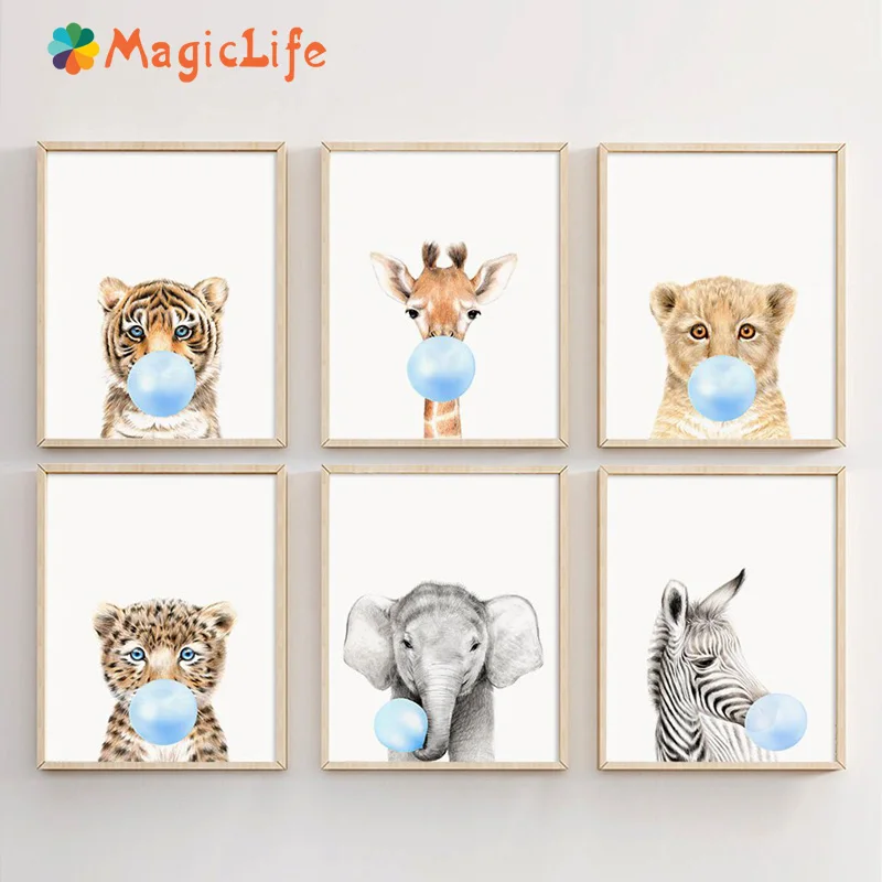 Дикие животные дующие Пузырьковые резинки настенная живопись холст Лев Зебра