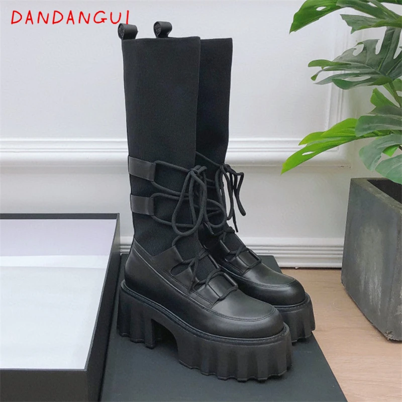 

Genuine Leather Brand Designer Female Chunky Shoes Top Quality Platform Luxury Women's Ankle Boots Autumn Winter Ladies Boots
