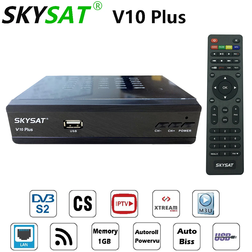[2 шт.] спутниковый ресивер SKYSAT V10 Plus поддержка m3u CCCamd Newcamd сервер hd Powervu Biss WiFi PK V9