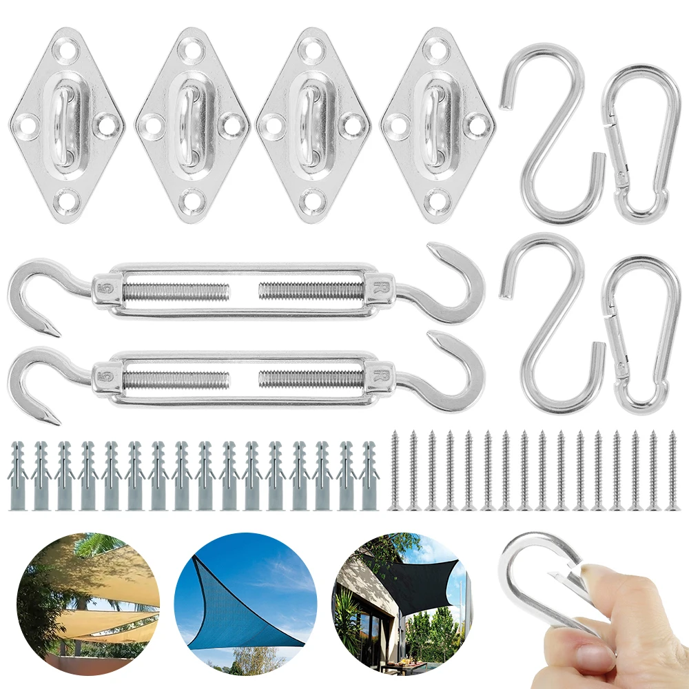 

22pcs Sail Fixing Kit Outdoor Sun Shade Sail Fixing Fitting Kit Patio Garden Awning Canopy Stainless Steel Hardware Accessories