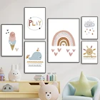 Радуга мост КИТ облако солнце мультфильм стены искусства холст картина скандинавские постеры и принты настенные картины Девочка Мальчик Детская комната Декор