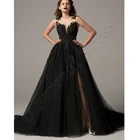 Черные потрясающие свадебные платья с глубоким круглым вырезом, аппликацией, с разрезом, свадебные платья с открытой спиной, свадебные платья, платье для невесты