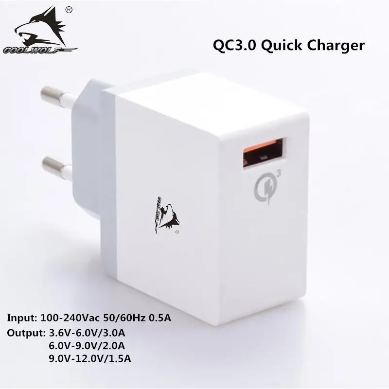 

COOLWOLF QC3.0 Quick Charge 18W USB Wall Charger for Xiao mi IPhone 12 Fast Charger QC3.0 Adapter for Samsung Note 10 9 Charger