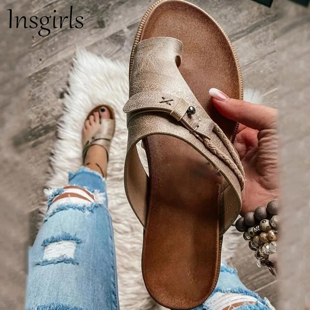 

Summer Retro Sandals Women 2021 New Clip Toe Ladies Buckle Comfortable Casual Home Slippers 35-43 Large-Sized Beach Shoes