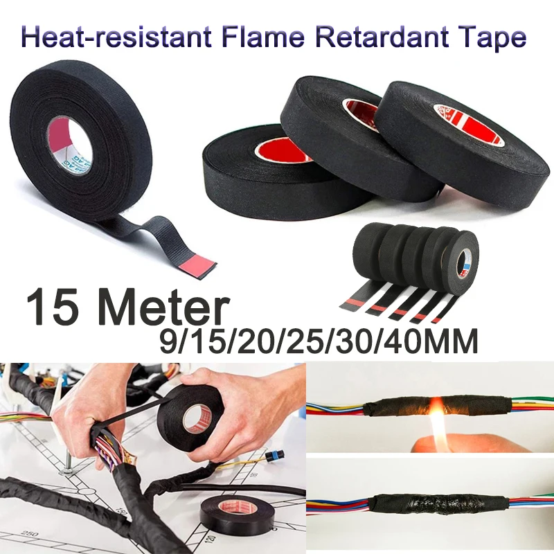 

Insulating fabric Cloth Tape 15M Adhesive Tape Wiring Harness glue high temperature Tape Automotive Car Tapes 9/15/20/25/30/40mm