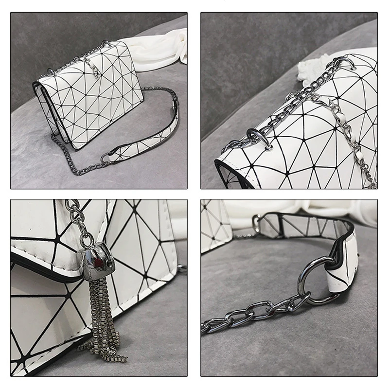 

CASMOR Ladies Hand Bags 2019 Fashion Tassel Lock Chains Bag Women Geometric Patterns Shoulder Bags High Quality PU Flap Bag
