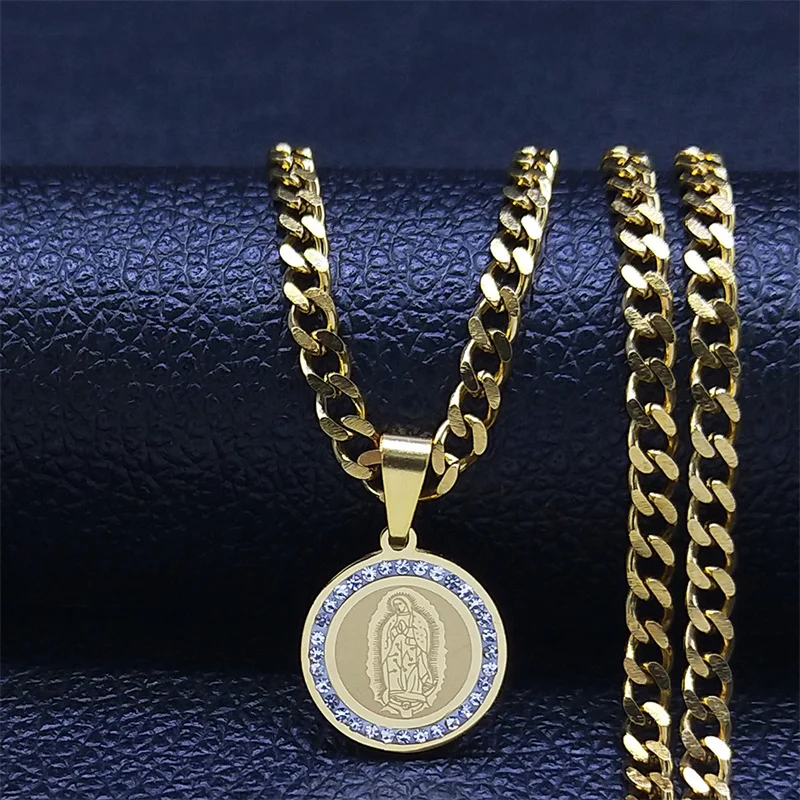 

2022 Stainless Steel Virgin Mary Chain Necklaces for Women/Men Gold Color Chocker Necklace Jewelry collares de mujer N8030S02