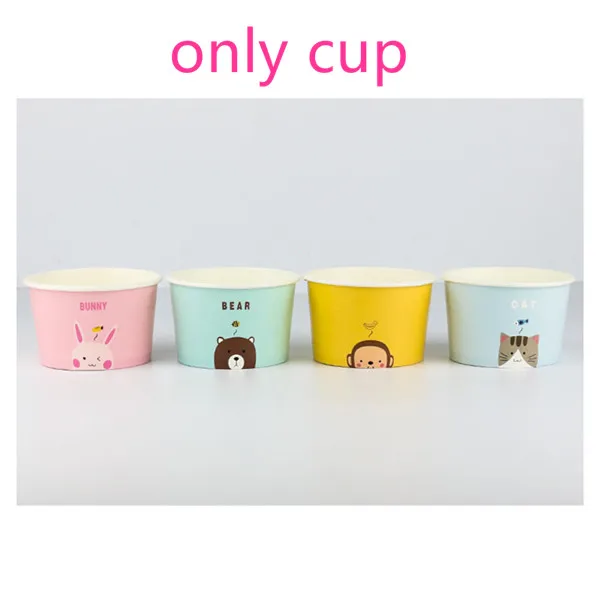 only cup 50 шт цветная одноразовая бумажная миска для мороженого с мультяшными животными 130 мл/200 мл круглая чашка для десерта, пирога, йогурта, фруктового пудинга с крышкой - Цвет: only cup