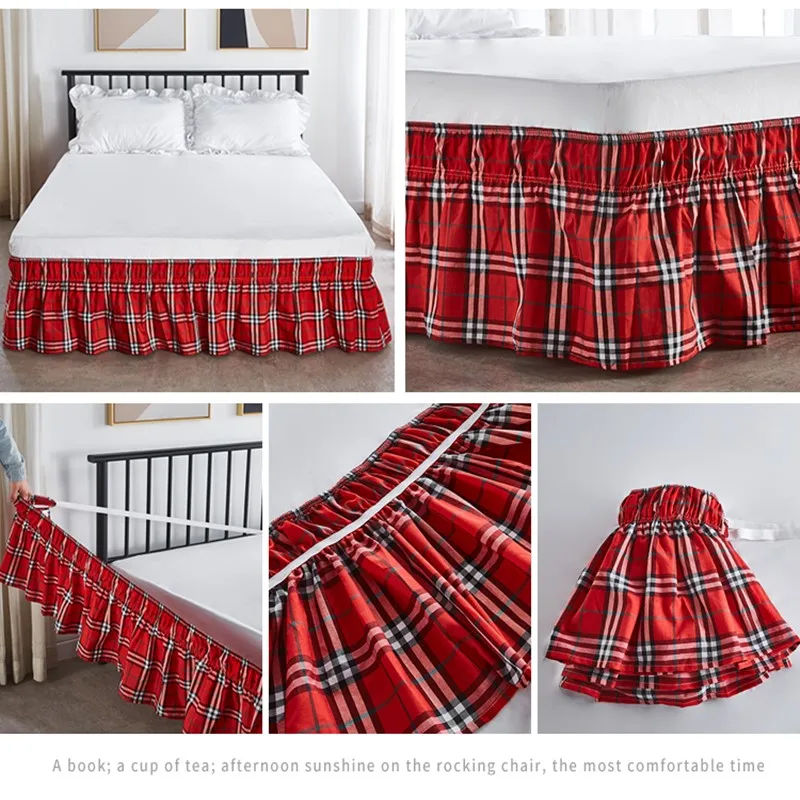 Красный черный плед в клетку двойной полный Королевский размер кровать фартук 38
