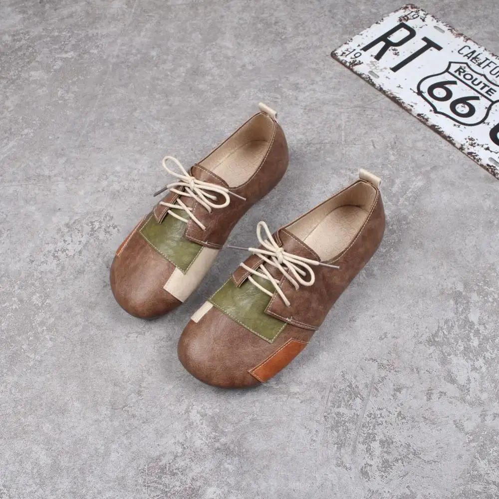 Лоферы женские ручной работы разноцветные на шнуровке мягкая подошва лоферы