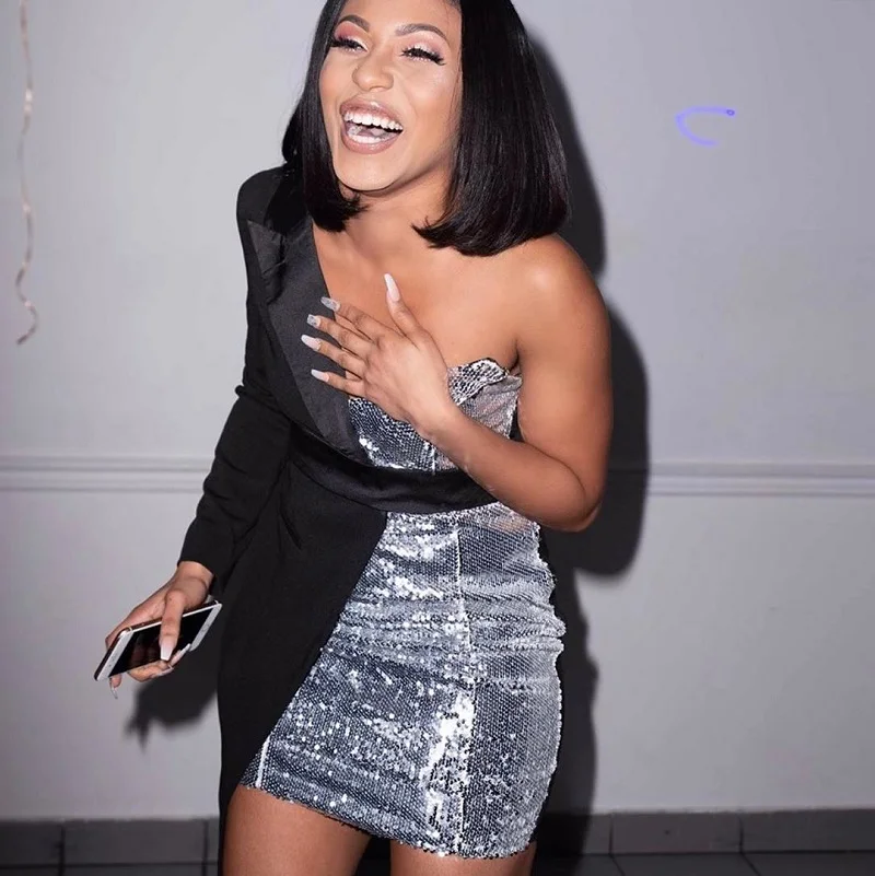 Последняя мода горячая Распродажа шикарное модное красное блестящее мини платье на одно плечо куртка