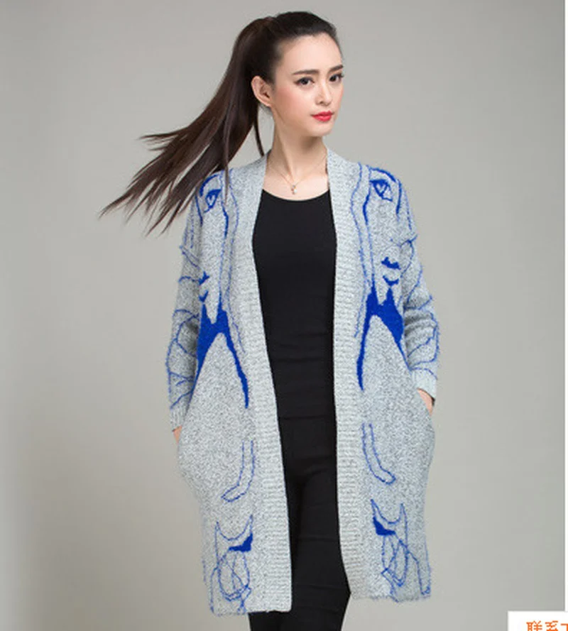 Абстрактный Женский длинный кардиган Осень зима пончо с открытым стежком вязаный свитер кардиганы V