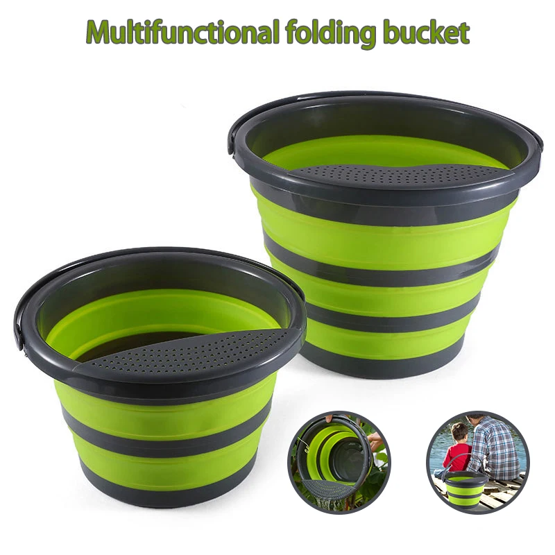 

Newly Collapsible Bucket with Drain Board & Handle Multipurpose Folding Washing Up Water Container for Outdoor Camping Hiking