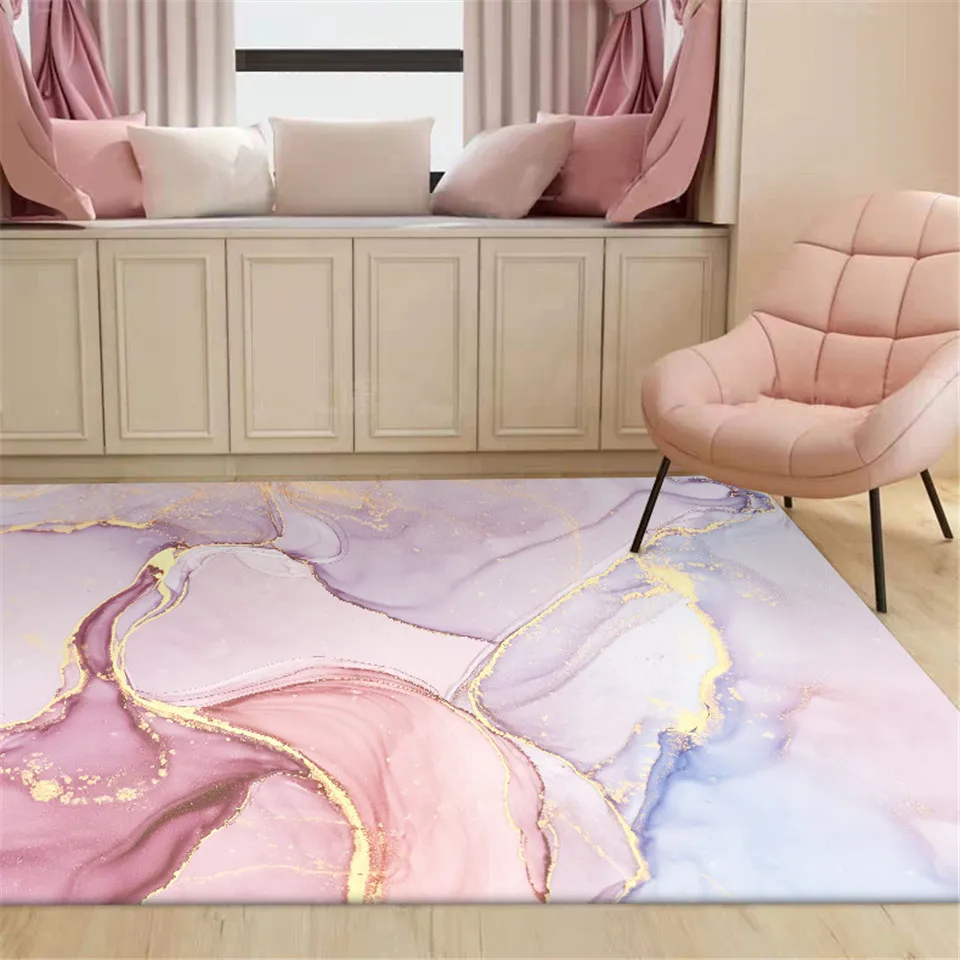 

Pink Gold Oil Painting Abstract Carpet Cover Girls Room Romantic Purple 3D Rugs Cover Bedroom Beside Balcony Rug Hall Mat Cover