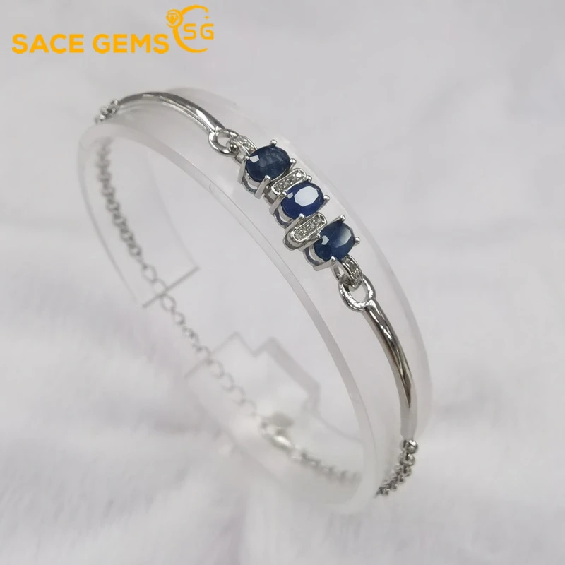 

SACE GEMS Luxury Gemstone Bracelet for Women 100% 925 Sterling Silver Sapphire for Women Wedding Party Fine Jewelry Holiday Gift