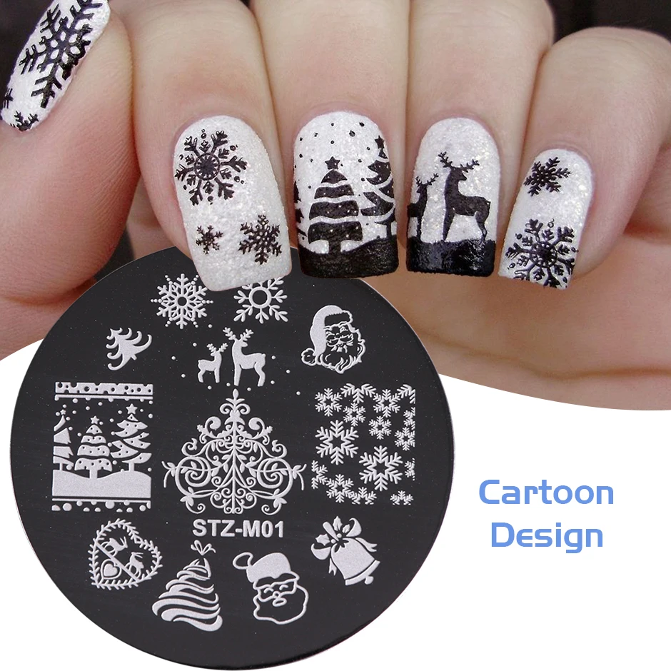 Christmas NailS Art Templates Stamping Plate Winter Snowflake Xmas Tree Design Printing DIY Stencil Manicure Tools NTSTZ-M01-10 | Красота и