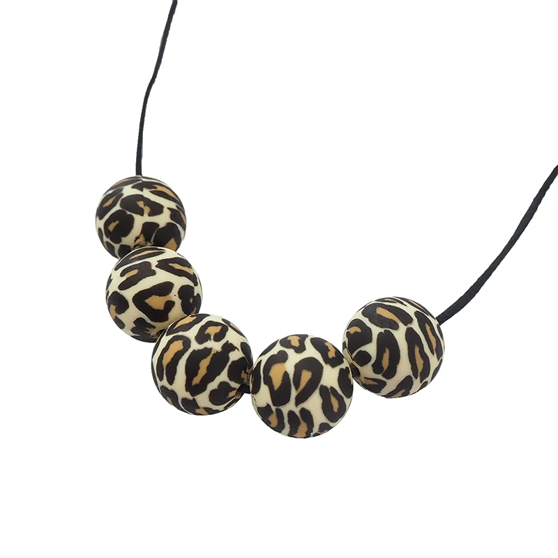 Chenkai-Cuentas de silicona con estampado de leopardo para beb&eacute;, abalorios de forma redonda para dentici&oacute;n, sin BPA, accesorios sensoriales para juguete de mascar, 15MM, 10 Uds.-4