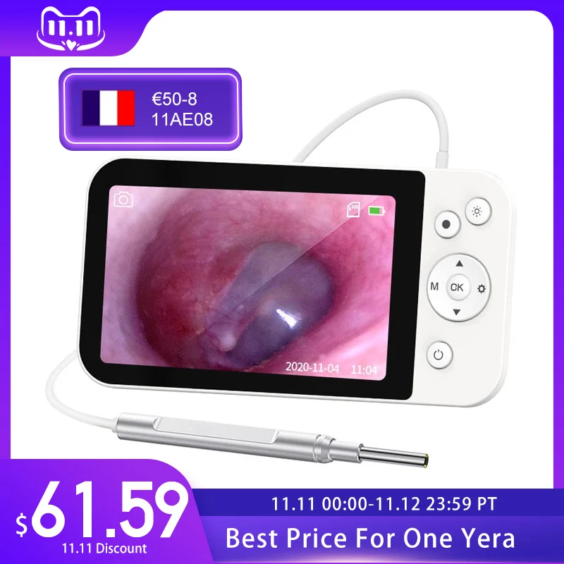 

Digital Otoscope Ear Camera with 5.0 Inch 1080P HD LCD Screen Safety Visual Ear Cleaning Camera with 6 LED Ear Spoon