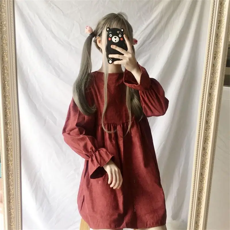 Высокая Талия свободная Милая платье куклы Для женщин платья обувь в японском