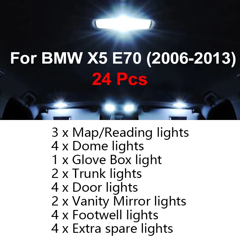 

Комплект светодиодных ламп для BMW X1, E84, X3, E83, F25, X5, E53, E70, F15, X6, E71, E72