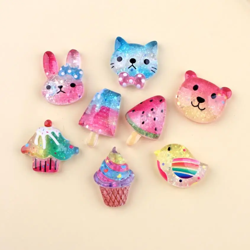 

Colorful Resin Flatback Kawaii Animal Mini Ice Cream Cabochon DIY Scrapbooking Decorative Accessories Can Be Add Hook