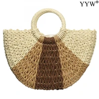 summer handmade bags for women beach weaving ladies straw bag wrapped beach bag moon shaped top handle shopping handbags totes