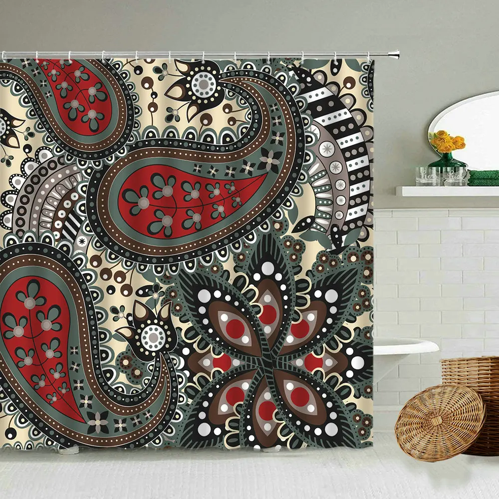 

Bohemian Perris Seamless Pattern Shower Curtain With Traditional Asian Elements Exotic Bathroom Hanging Waterproof Curtains Set