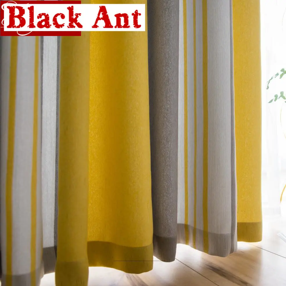 

Скандинавская серая занавеска в желтую полоску, светонепроницаемые шторы для гостиной, Синяя Прозрачная вуаль для окна, спальни, занавески ...