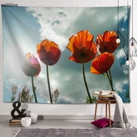 wall tapestry bright poppies flower background decorative wall hanging for living room bedroom dorm room home decor 100x150cm
