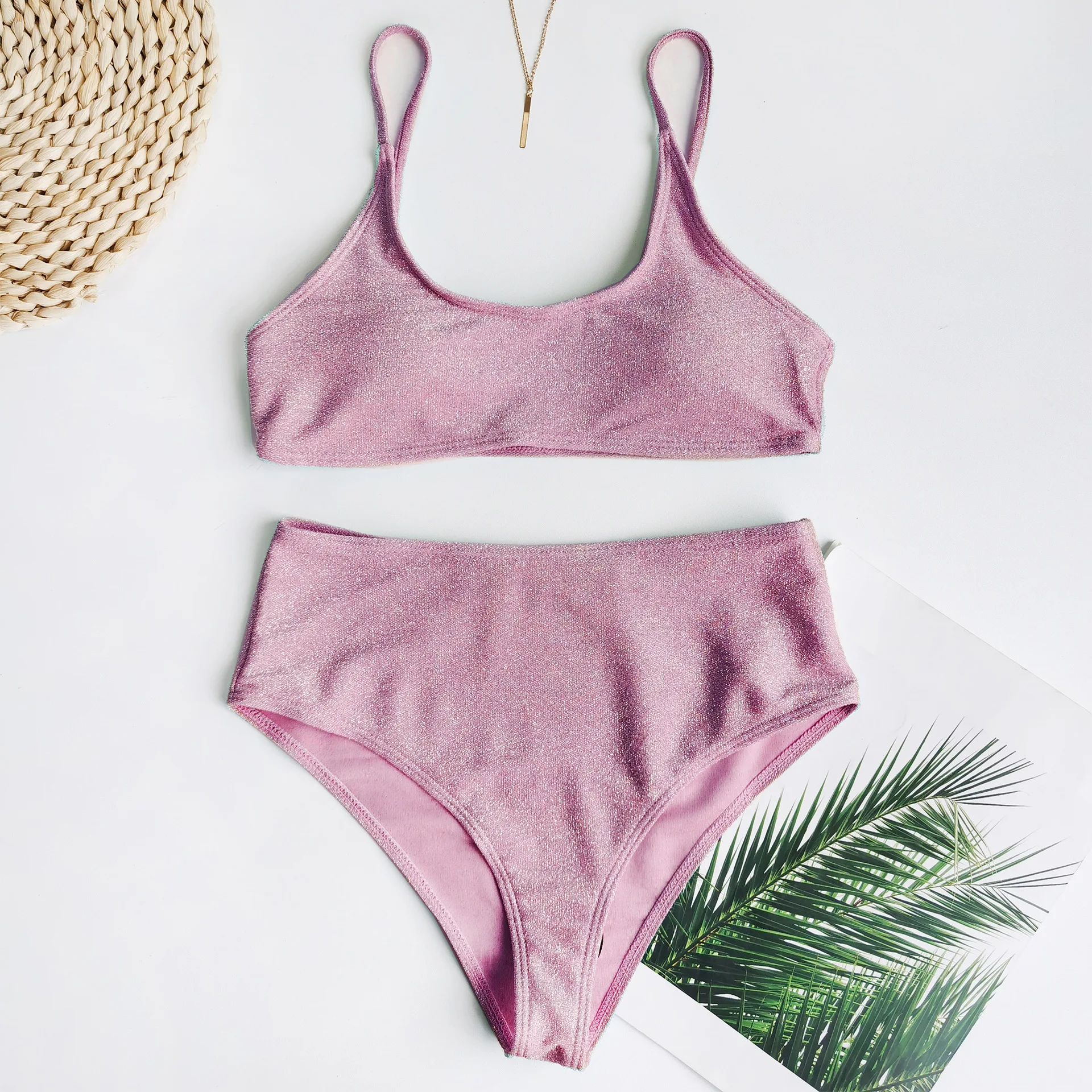 

Solid High Waist Swimsuit Women's 2021 Split Swimwear Sexy Brazilian Bikini Set Swim Suit Push Up Bathing Suits Woman Biquini