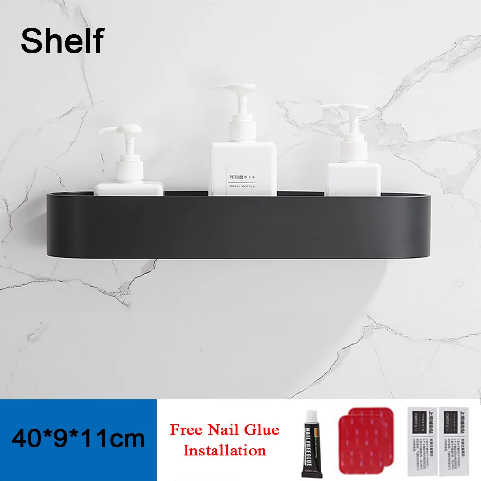 Shelf 40cm Черная полка для ванной комнаты с баром 30 \ 40 \ 50 см, плавающие полки для кухни, балкона, корзина для хранения полотенец - Цвет: Shelf 40cm