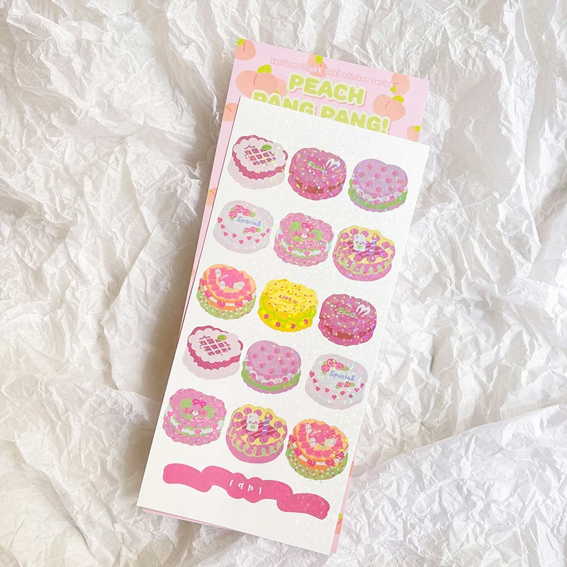 Наклейки для украшения дневника 1 лист милый медведь кролик торт яркие лазерные