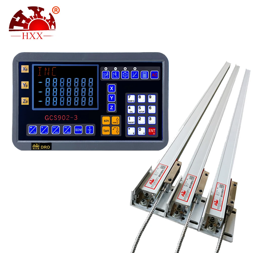 

HXX DRO Set 3 Axis LCD Digital Readout with 3 Pieces 0-1000mm Glass Linear Scale Encoder Sensor For Milling Lathe GCS902-3 500MM