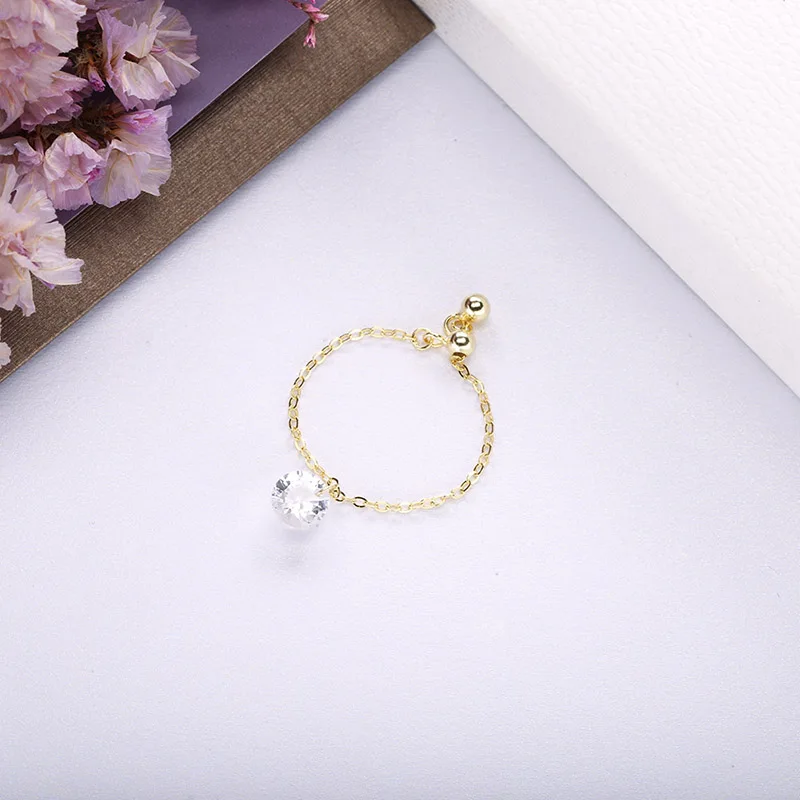 Женское кольцо цепочка из серебра 925 пробы с цирконом|Кольца| |