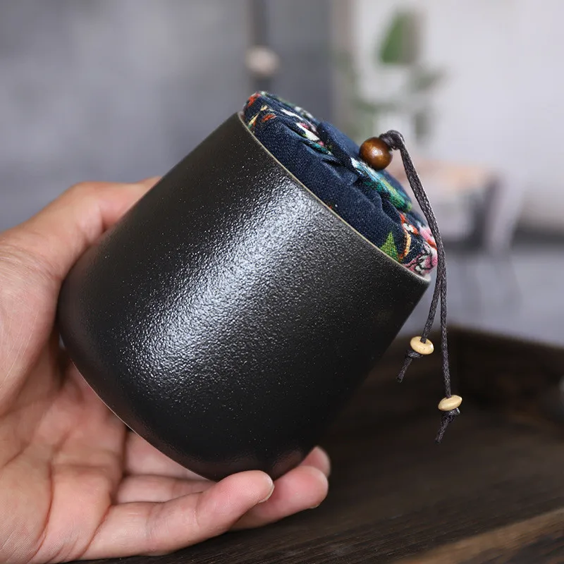 Набор чайная канистра черная керамическая коробка герметичный чайный горшок