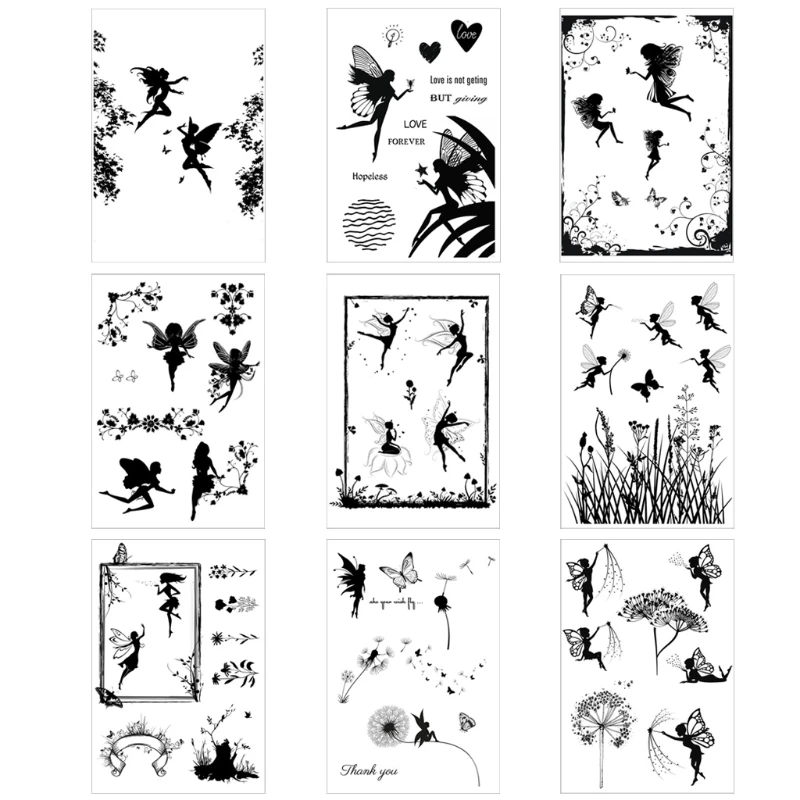 

Fairy Clear Stamps Elegant Flower Wishes Fairy Dandelion Butterfly Swirls Clear Stamps for Card Making Decoration DIY