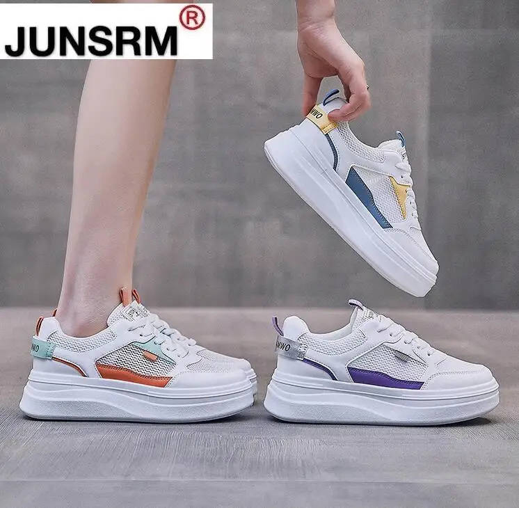 

Кроссовки женские на платформе, дышащие сетчатые, Вулканизированная подошва, повседневная обувь, плоская подошва, белые, лето 2021