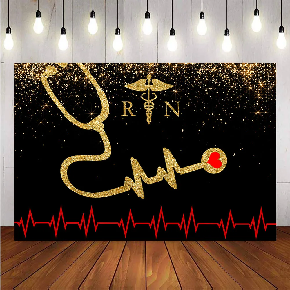 

Фон с изображением сердца доктора и медсестры ангела для фотосъемки стетоскоп Золотой блестящий фон для фотобудки студийные принадлежност...