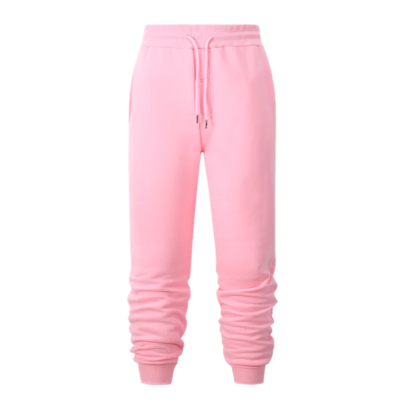 

New Men Pants Solid Color Fleece Warm Threaded Cuffs High Quality Fashion Pink Sweatpants Trousers Casual Joggers Bodybuilding