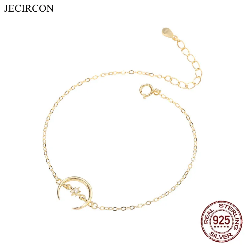 JECIRCON 925 Sterling Silver Moon Chain Bracelet European and American Charming Zircon Gold Silver Color Women Fashion Jewelry