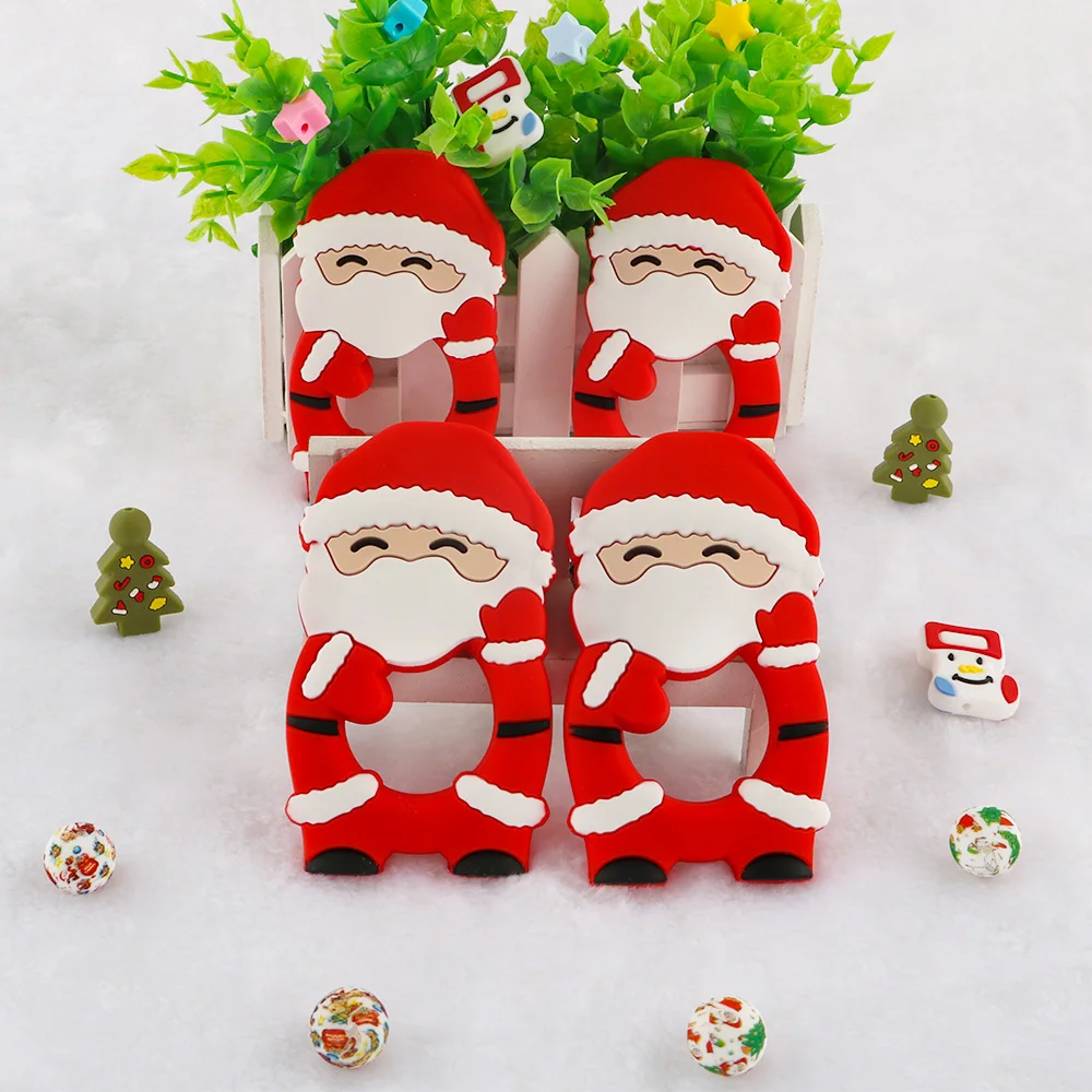 

Kovict 1pc Silicone Teether Christmas Gifts Santa Claus Pacifier Chain Making Food Grade Silicone Sika Deer Baby Teether