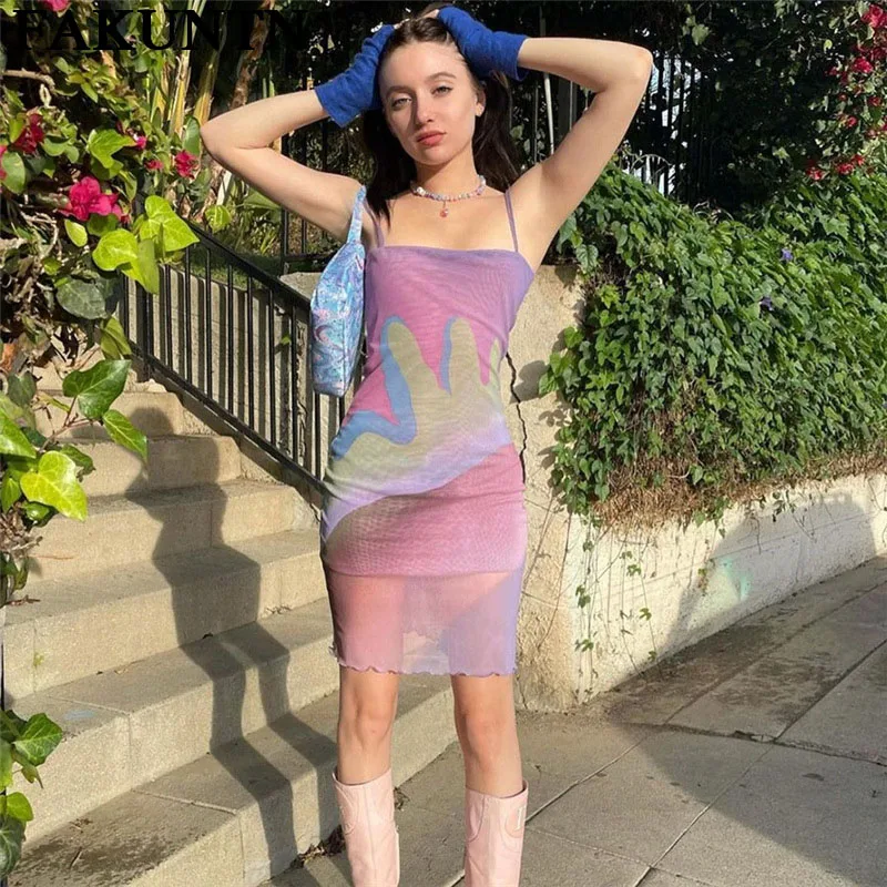 

Винтажное платье Y2K, женская уличная одежда, облегающее платье без рукавов, эстетичная одежда egirl y2k, Сетчатое клубвечерние нее мини-платье н...