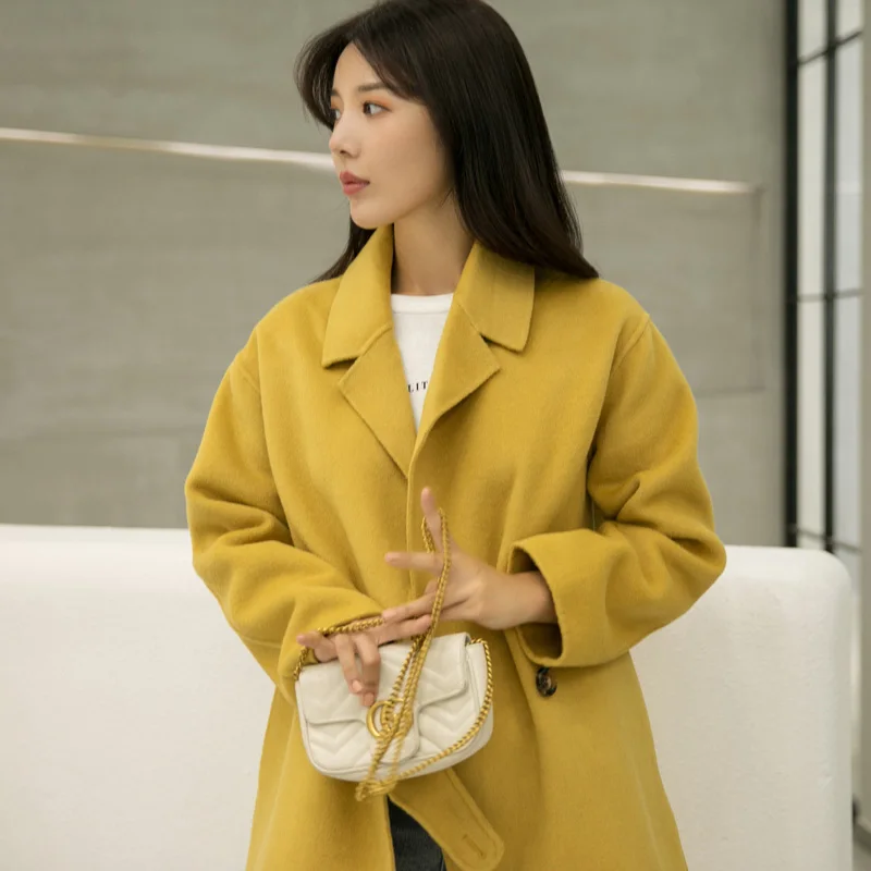 Женское кашемировое Двустороннее пальто из нейлона Свободное длинное шерстяное