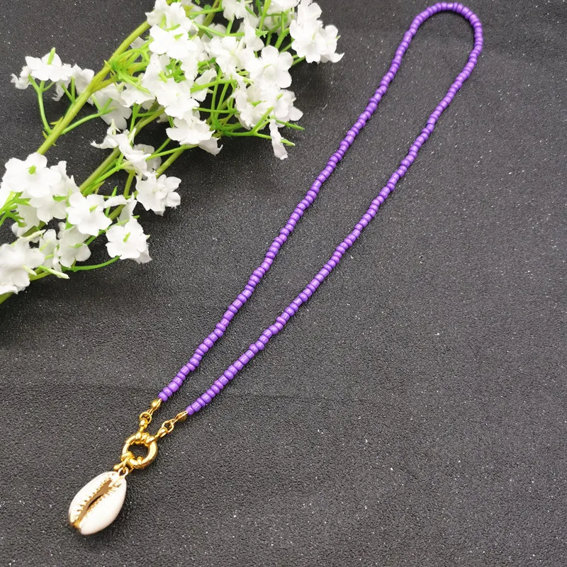 Fashion Colorful Bead Cowrie Shell Choker Necklace for Women Long Chain Pendant Necklace Gold Color Statement Collier Jewelry